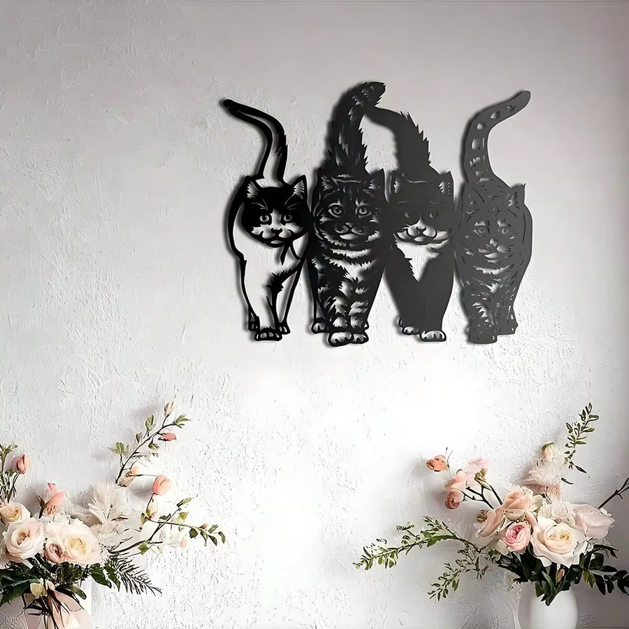Künstlerische Katzen-Metallwandkunst von CIFBUY in Schwarz als dekorative Wanddekoration aus Metall - Bild 3