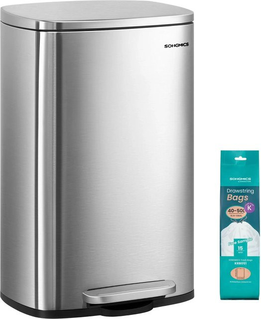 Songmics Mülleimer Plushic mit Fußpedal aus Edelstahl in Silber, 50 l, mit Soft-Close-Funktion, Fingerabdruckschutz und herausnehmbarem Inneneimer - Bild 1