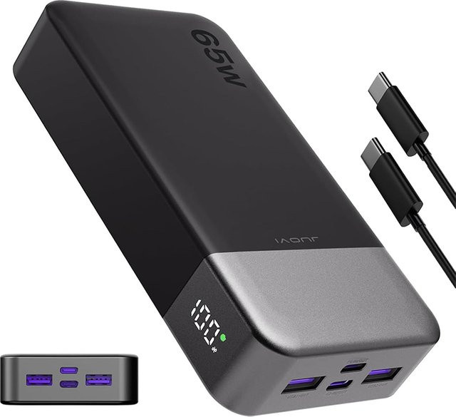 JUOVI Tragbare Powerbank 20000mAh mit 65W Schnellladung und USB-C in Pink - Bild 1