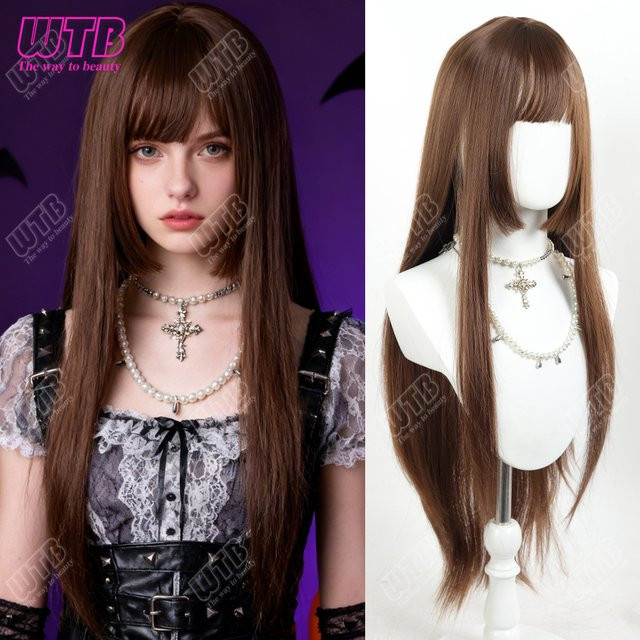 Lady's Hime-Schnitt Synthetikperücke, braun, lang, glatt - Bild 1