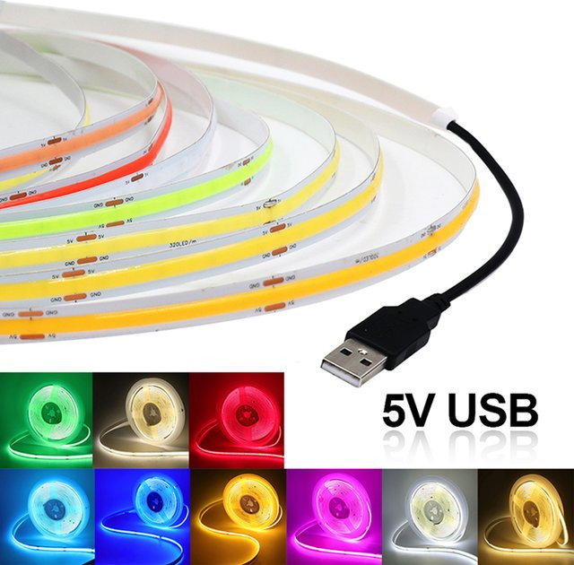 XUNATA USB COB LED-Streifenlicht RGB Multicolour mit 320 LEDs für flexibles lineares Licht - Bild 1