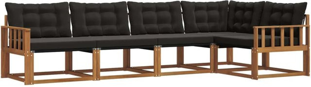 vidaXL Outdoor-Sofagarnitur 5-teilig aus Akazienholz und Textilene in Natur und Schwarz mit Kissen und Armlehnen - Bild 1