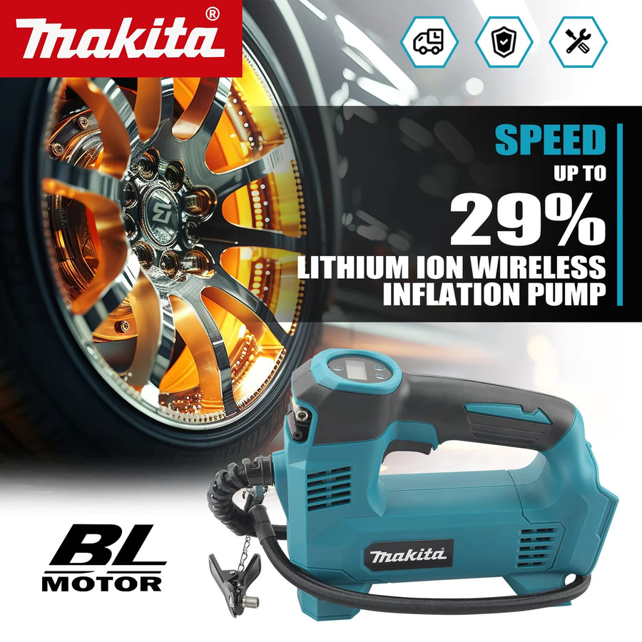 Makita Tragbare Akku Luftpumpe 18V Kabelloser Kompressor in Blau für Autoreifen und Motorräder - Bild 4