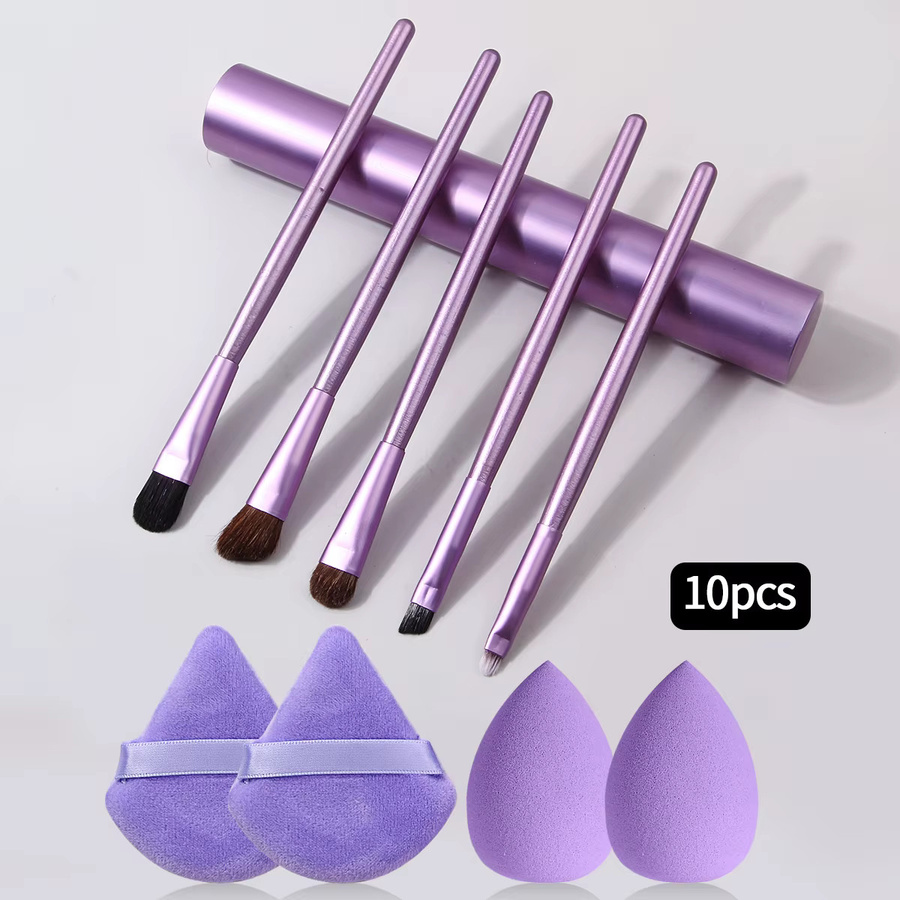 Make-up-Pinsel-Set mit Make-up-Schwamm, 10 Stück, Lila - Bild 2