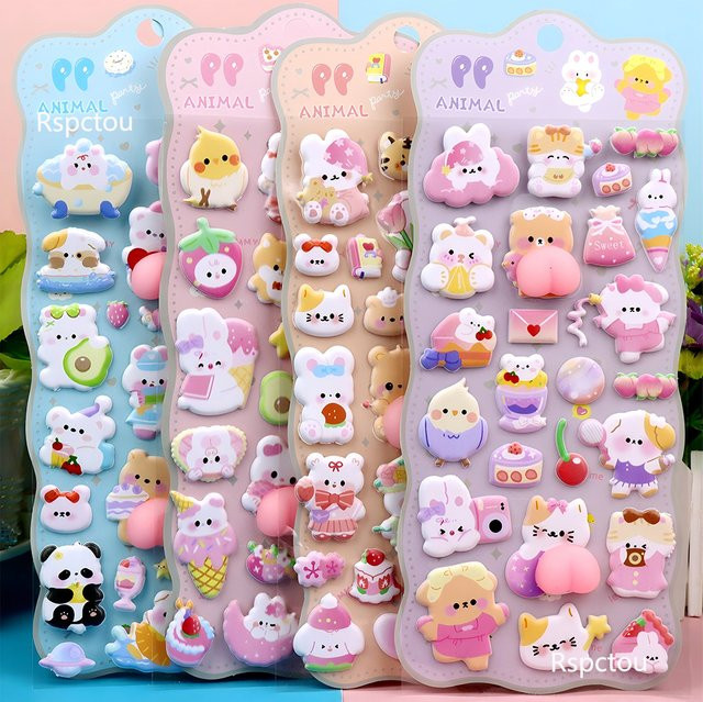 Rspctou Kawaii 3D-Tiere Aufkleber Set mit Kaninchen, Katze und Bär in Multicolour - Bild 1