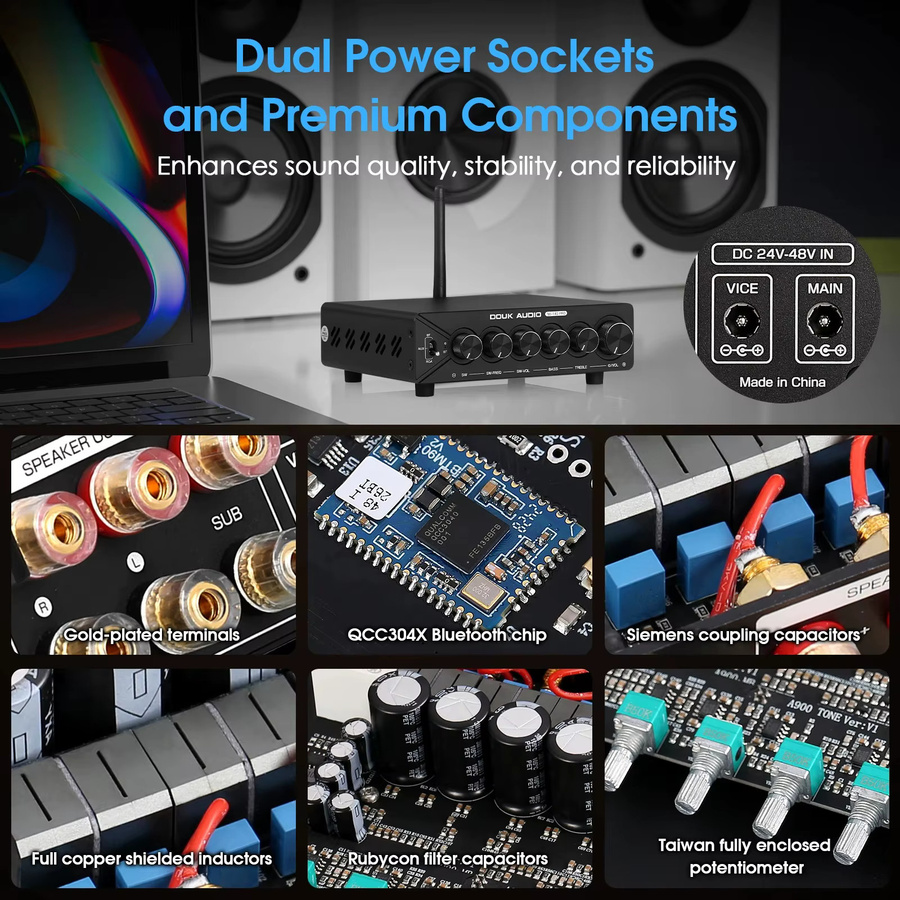 Douk Audio NS-14G-PRO HiFi 2.1-Kanal Bluetooth Digitaler Verstärker mit TPA3255 Chip, 300W Leistungsverstärker, Schwarz - Bild 4