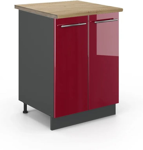 Vicco Küchenunterschrank Fame-Line in Bordeaux Hochglanz und Anthrazit mit Eichenoptik, B/T/H: 60 x 60 x 82 cm - Bild 1