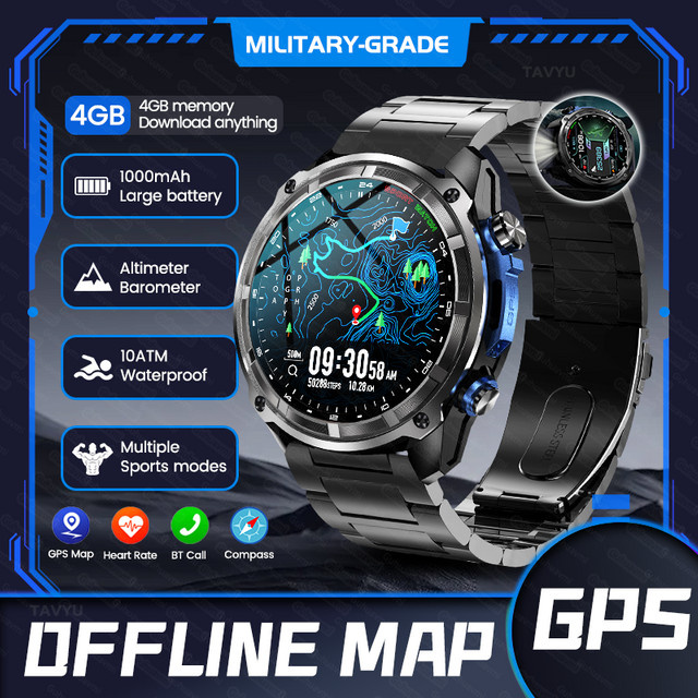 KAVSUMI Smartwatch für Männer in Orange mit Offline GPS Karte, 4GB Speicher, Bluetooth Anruffunktion und 10ATM Wasserdichtigkeit - Bild 1