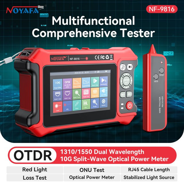 NOYAFA OTDR NF-9816 Optisches Faser-Reflektometer 1310/1550nm mit 10G Dual OPM, OLS und VFL in Rot - Bild 1