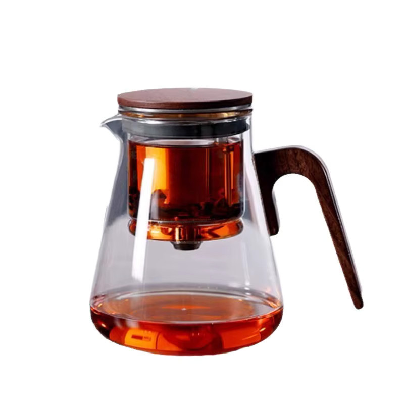 JUSTINLAU Teekanne aus hitzebeständigem Glas mit Magnetschalter und Tee-Wasser-Separator, transparent, mit Holzgriff und Infuser, 500 ml / 800 ml - Bild 3