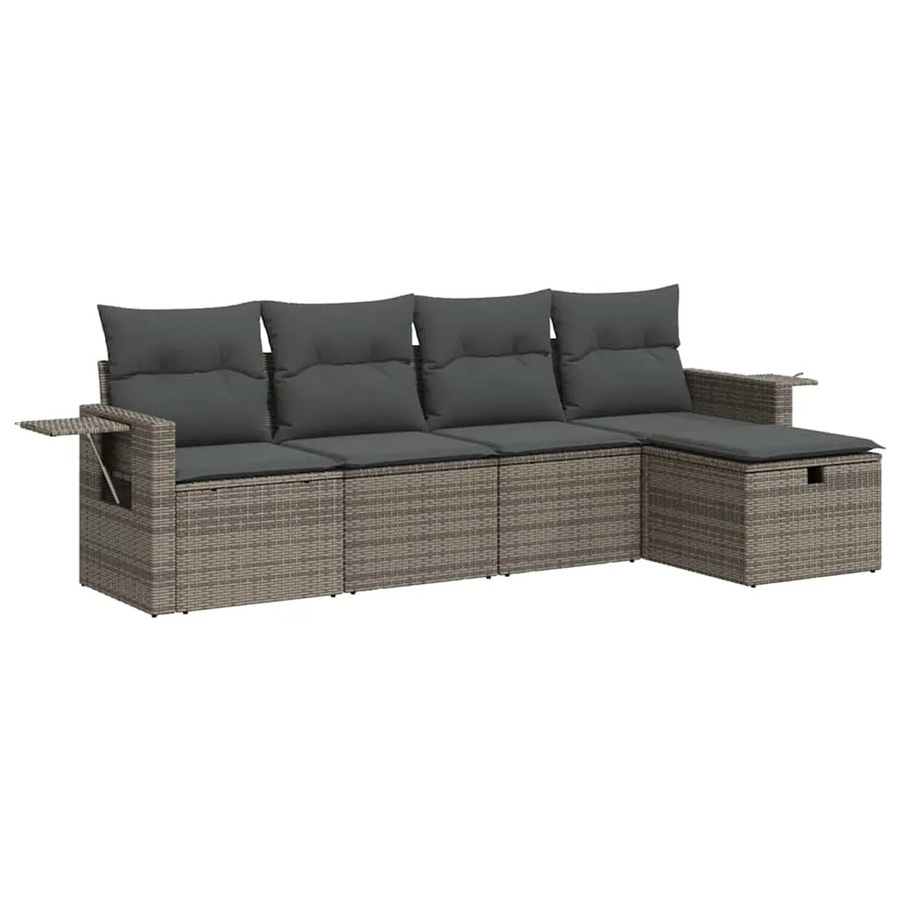 vidaXL 5-teilige Garten-Sofagarnitur in L-Form mit Kissen, Grau, Poly Rattan und Metallgestell - Bild 2