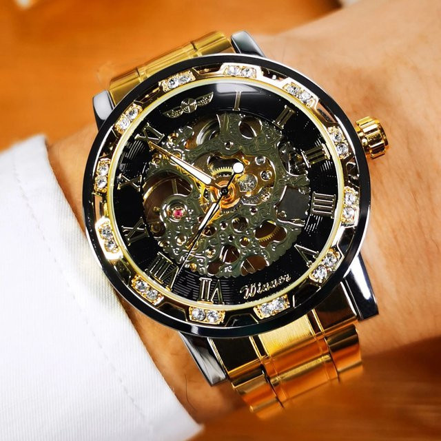 WINNER Armbanduhr, Automatik, Gold, Edelstahl, Diamantbesetzt, Herren - Bild 1