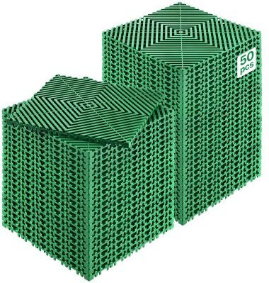 VEVOR Modulare Ineinandergreifende Drainagematte, Rutschfeste Bodenmatten für Dusche, Garage und Garten, Grün, 50 Stück, B/B: 31 x 31 cm - Bild 1