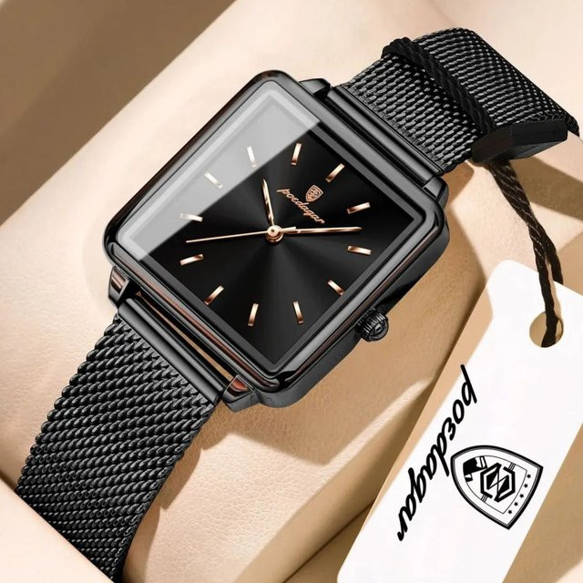 POEDAGAR Armbanduhr, Quarz, Edelstahl, Eckig, Schwarz, Damen - Bild 1