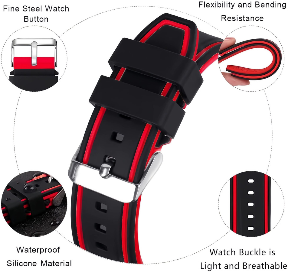 JBAILI Uhrenarmband Silikon, Schwarz, Unisex - Bild 4