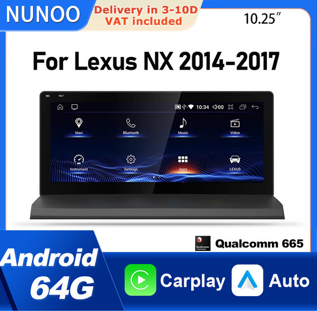 NUNOO Autoradio mit Wireless CarPlay und Android Auto für Lexus NX NX200 NX200T NX300h NX300 (2014-2017) Multimedia Player mit GPS, 4G, WiFi und DSP in Schwarz - Bild 1