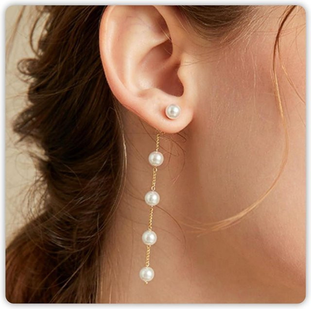 Perlenohrringe Damen, Gold, Messing, Perle - Bild 1