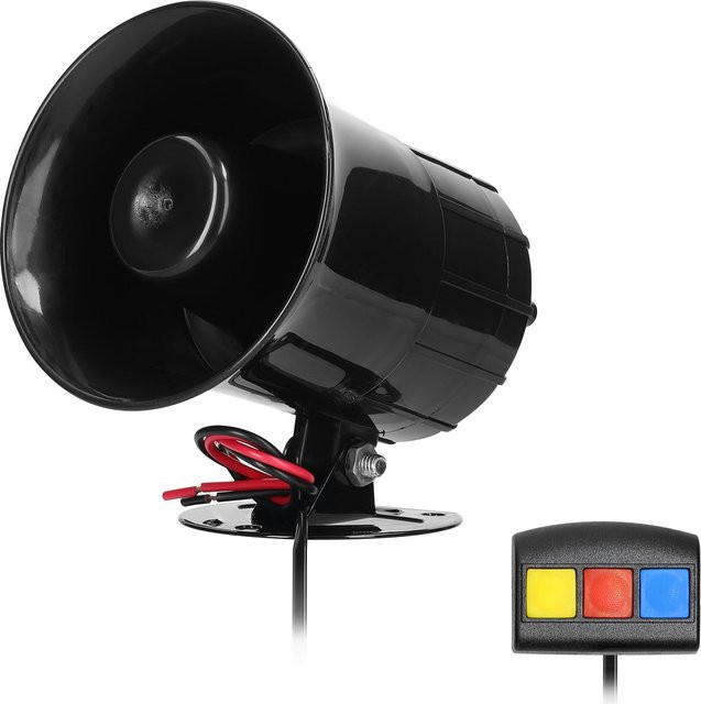 TOMTOP JMS Elektrische 3-Ton-Autohupe mit Controller, 110 dB Sicherheitsalarm für 12,0 V, Schwarz - Bild 1