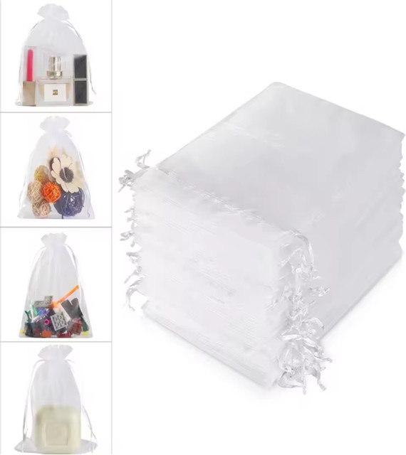 50 Stück transparente Organza Geschenktaschen mit Kordelzug für Hochzeit und Kosmetik in den Größen 7x9 cm, 9x12 cm und 10x15 cm von luckyiasv - Bild 1