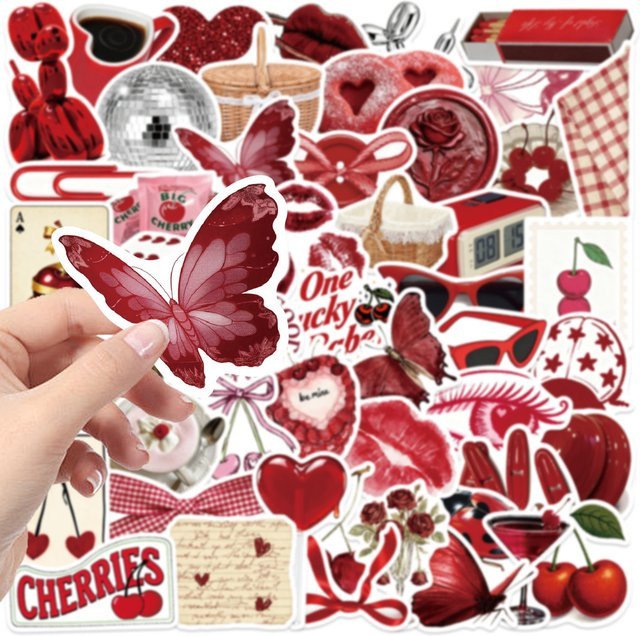 50 Stück Vintage Y2K Cherry Girl Graffiti-Aufkleber von LanLanStickersWorld Store in Rot und Multicolour, wasserfeste DIY-Aufkleber für Notizbücher, Gitarren und Gepäck - Bild 1