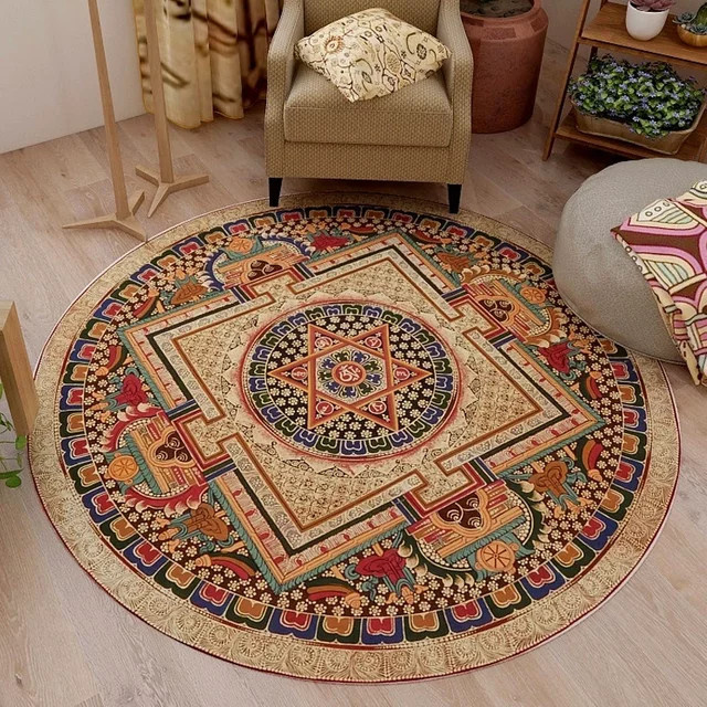 VIKAMA Runder Teppich im Ethno-Vintage- und Bohemian-Stil für dein Wohnzimmer oder Schlafzimmer - Bild 1