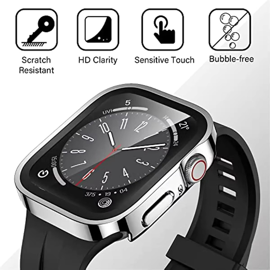 CAOWTAN PC-Gehäuse mit Displayschutzfolie und Glas für Apple Watch und iWatch in Silber - Bild 3