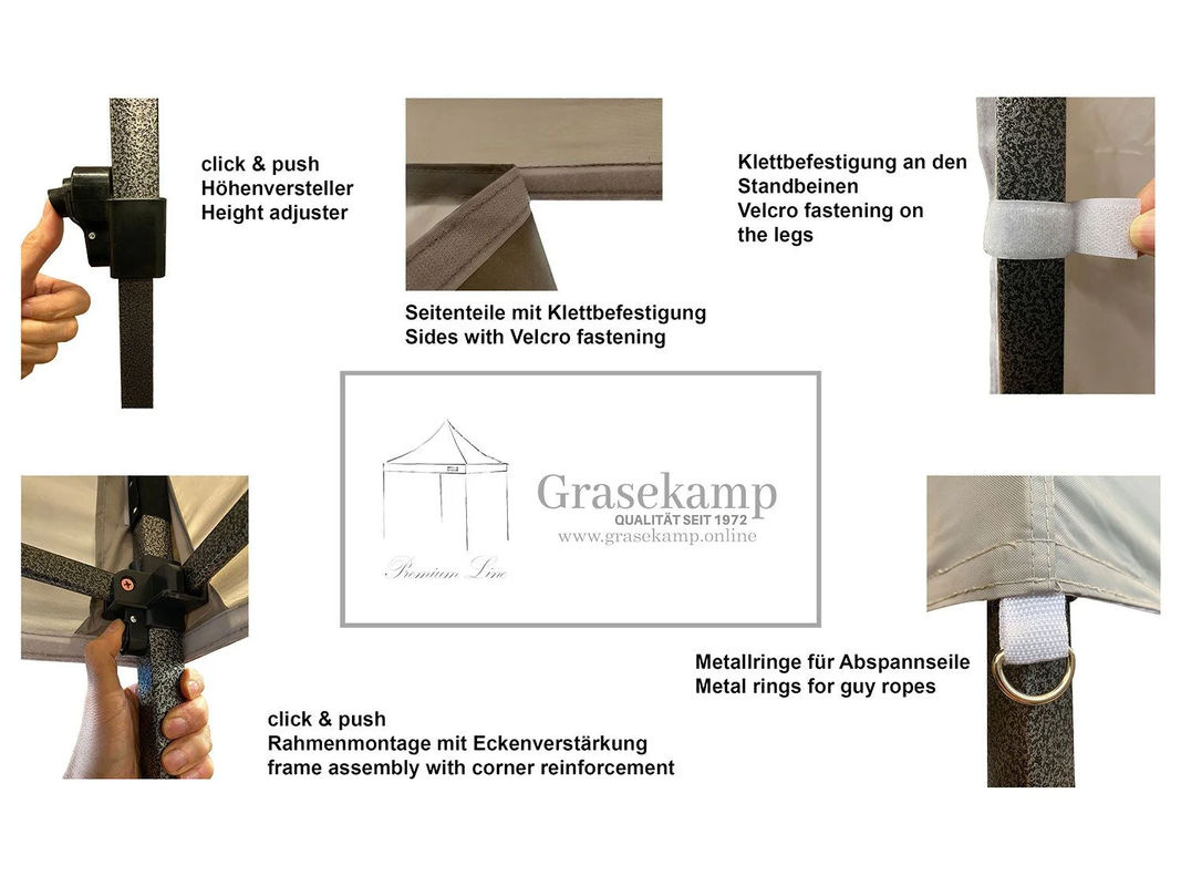 GRASEKAMP Faltpavillon Premium Line Grau mit Seitenteilen, B/T: 300 x 300 cm - Bild 2
