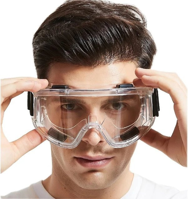 Carpenter Rider Schutzbrille transparent, stoßfeste und spritzwassergeschützte Arbeitssicherheits-Schutzbrille mit blauem Akzent - Bild 1