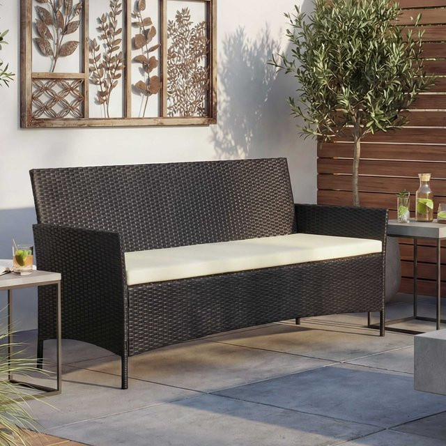 MCW 3-Sitzer Poly-Rattan Gartenbank Hamar in Anthrazit mit beigen Kissen - Bild 1
