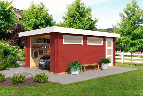 Blockgarage Lasita Maja Canberra aus Holz in Rot, Außenmaß B: 422,7 cm x T: 600 cm - Bild 1