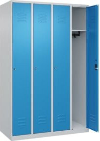 C+P Spind Classic PLUS Garderobenschrank mit 4 Abteilen, Zylinderschloss und 3 Garderobenhaken, Farbe: Lichtgrau/Lichtblau, H x B x T: 185 x 120 x 50 cm - Bild 1