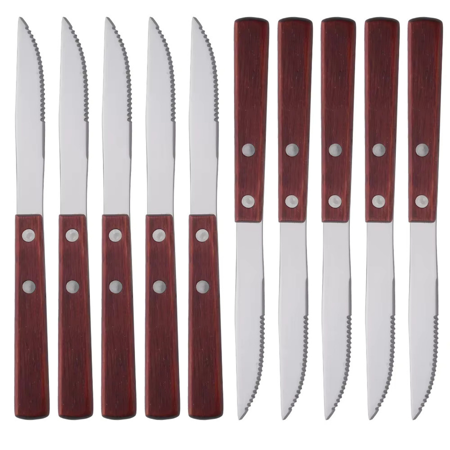 Drmfiy Steakmesser Set aus Edelstahl mit natürlichem Holzgriff in Silber und Braun, 10 Stück - Bild 2