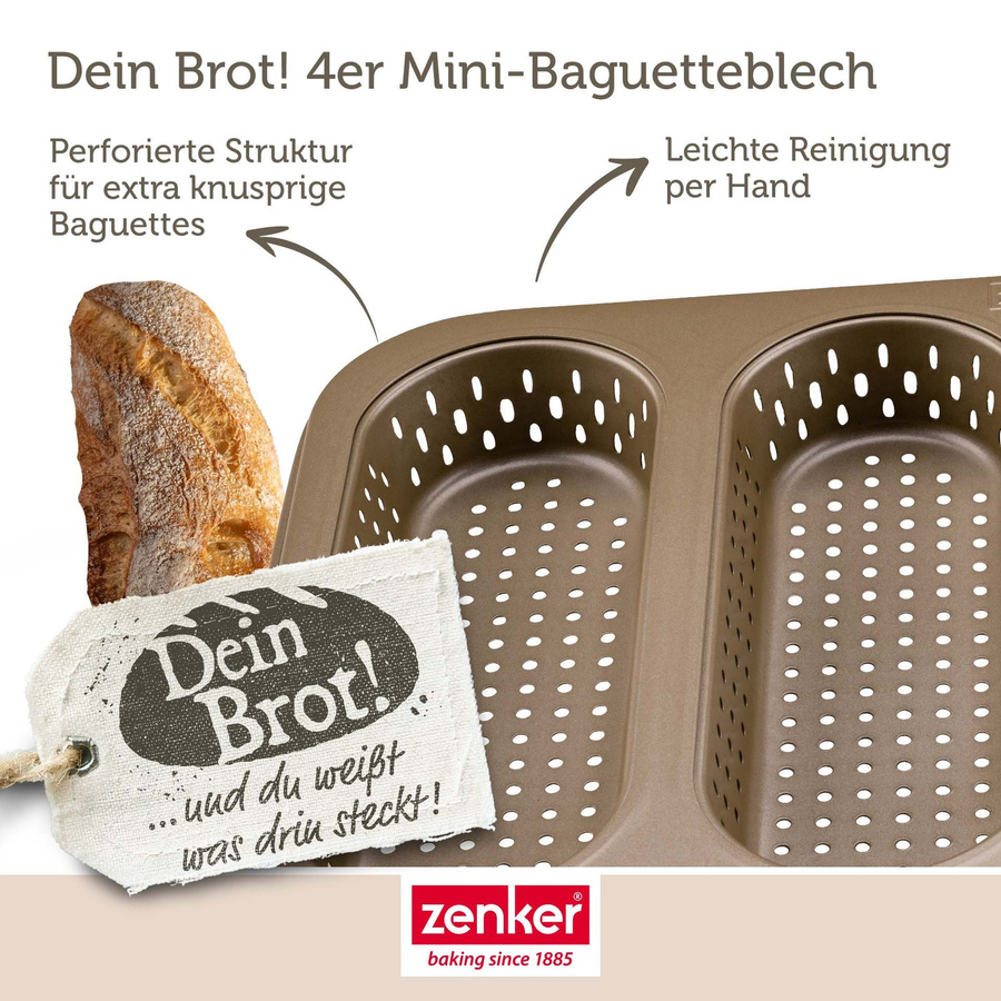 Zenker Mini-Baguetteblech aus Stahl, 4er-Set, Gold, Antihaftbeschichtet - Bild 3