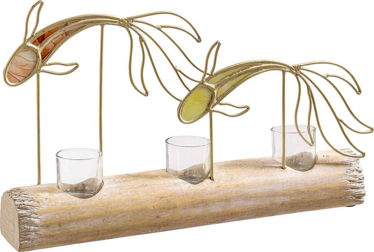 Kerzenhalter Heine Home in Weiß und Natur aus Albasiaholz, Glas und Metall, Höhe: 27,5 cm, Breite: 45,0 cm, Tiefe: 7,0 cm - Bild 2