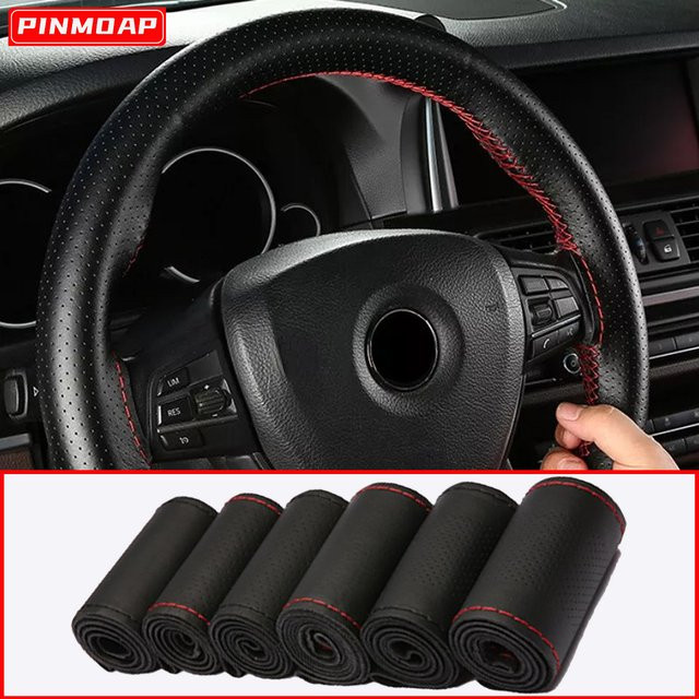 Pinmoap Universal Leder Lenkradbezug zum Selbernähen in Schwarz, Durchmesser: 38 cm - Bild 1