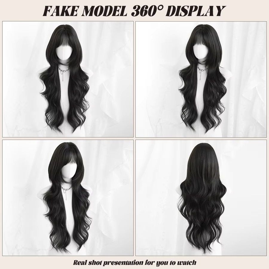 7JHH WIGS Perücke, lang, gewellt, dunkelbraun, Damen, synthetisch - Bild 3