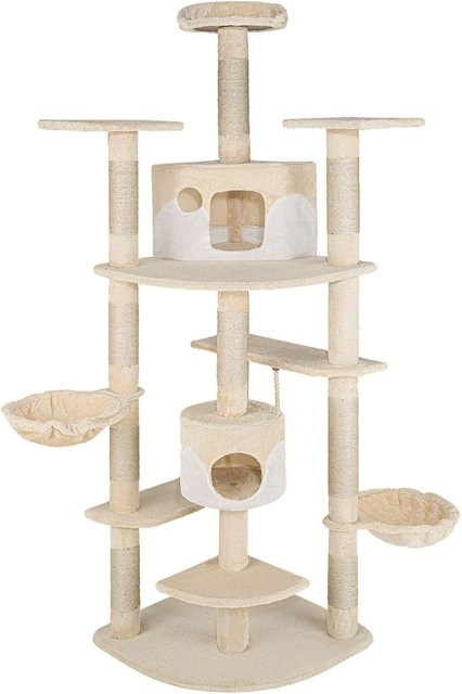 Tectake Kratzbaum Fippi mit Sisal und integriertem Spielzeug, Beige Weiß, B/T/H: 140 x 68 x 201 cm - Bild 1