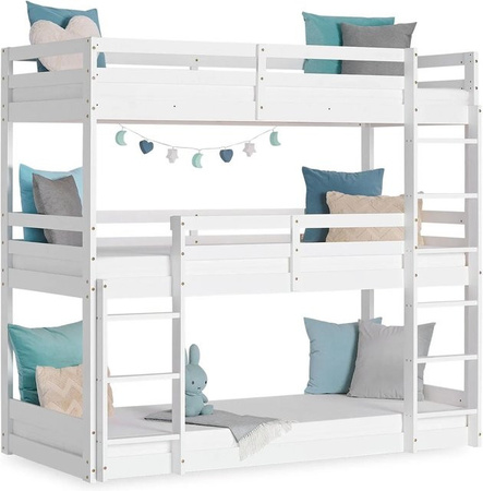 Homestyle4u Etagenbett aus Kiefernholz in Weiß mit Schubladen, B/T/H: 90 x 200 x 203 cm