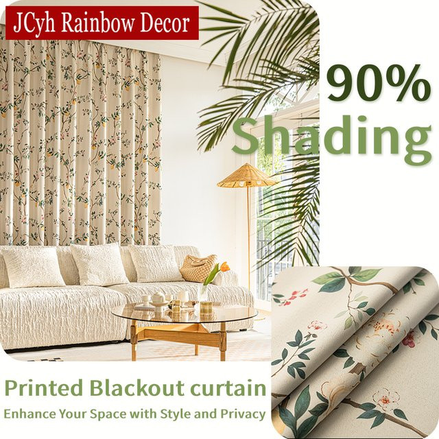Verdunkelungsvorhänge von JCyh Rainbow Decor mit Vogel- und Zitronenmuster in Multicolour für Wohnzimmer und Schlafzimmer, Breite: 100 cm, Höhe: 245 cm - Bild 1