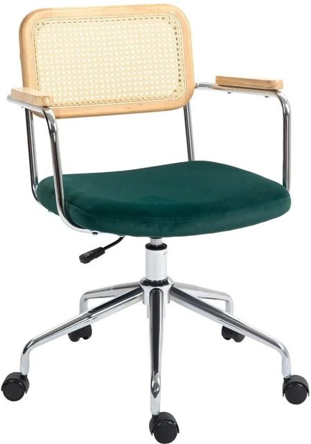 HOMCOM Bürostuhl in Rattanoptik mit Samtbezug in Grün im Boho-Chic Design - Bild 1