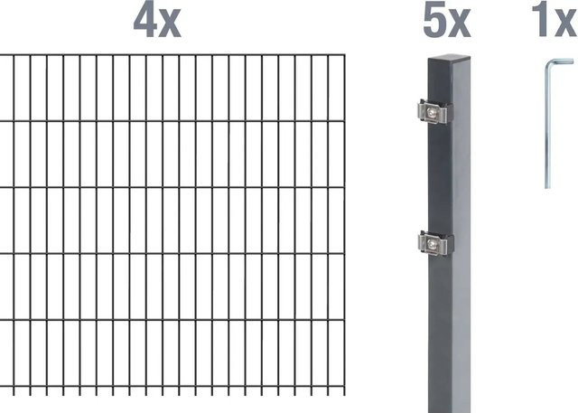 Metallzaun Grund-Set Doppelstabmatte aus Stahl, anthrazit beschichtet, B: 4 m, H: 1 m - Bild 1