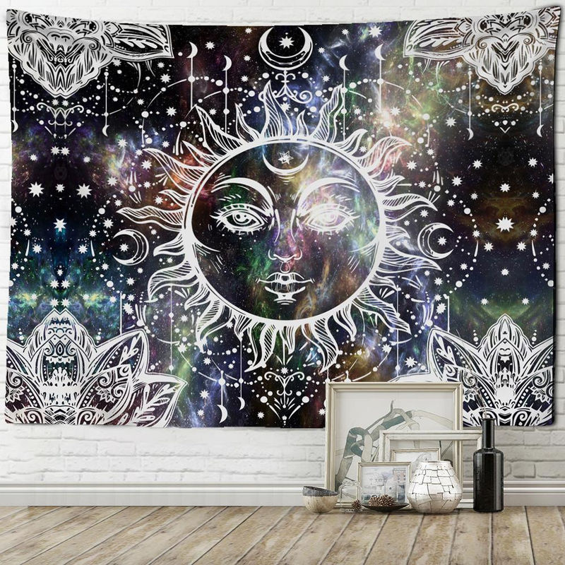Super Six Mandala Wandteppich im Bohemian Stil mit psychedelischem Engel, mehrfarbig, Textil, B: 95 cm, H: 73 cm - Bild 2