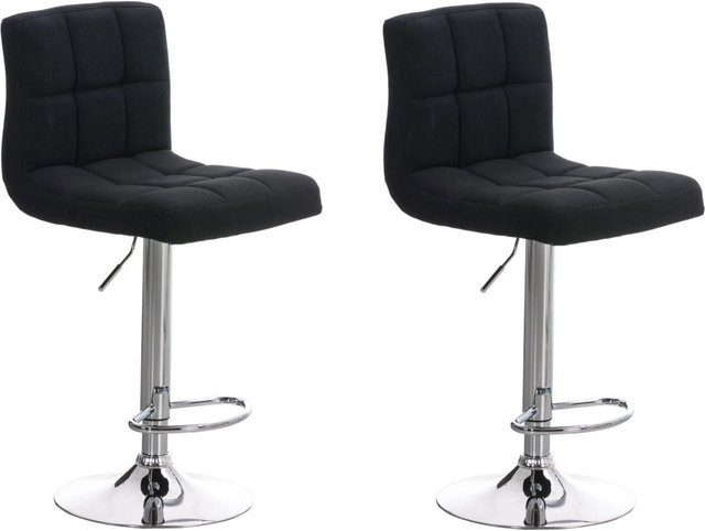 2er Set DELUKE Barhocker REZAR in Schwarz mit Silber, höhenverstellbare Barstühle aus Stoff und Metall mit Lehne und 360 Grad Drehbarkeit, B/T/H: 46 x 47 x 94 cm - Bild 1