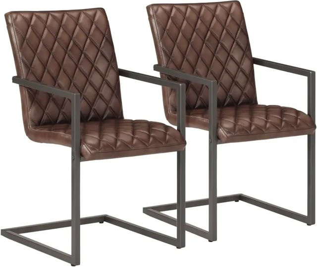 vidaXL Freischwinger Set 2 Stück aus Echtleder in Braun mit Metallgestell - Bild 1