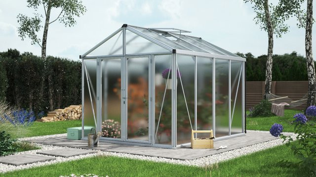 Vitavia Gewächshaus Zeus Comfort 8100 aus Aluminium Eloxiert mit Polycarbonat Hohlkammerplatten und Satteldach in Silber - Bild 1