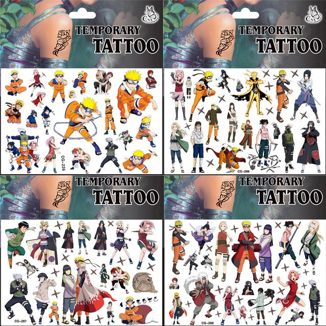 Anime Naruto Dragon Ball Tattoo Aufkleber, Cartoon Son Goku Uzumaki Uchiha Sasuke Kakashi Figur Aufkleber - Bild 1
