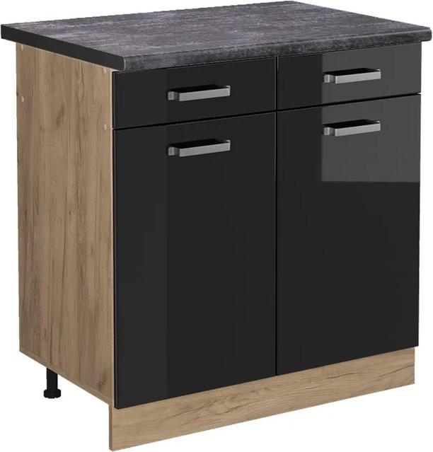 Vicco Küchenunterschrank R-Line in Schwarz Hochglanz und Anthrazit mit Eiche-Optik, B/T/H: 80 x 60 x 81,6 cm - Bild 1