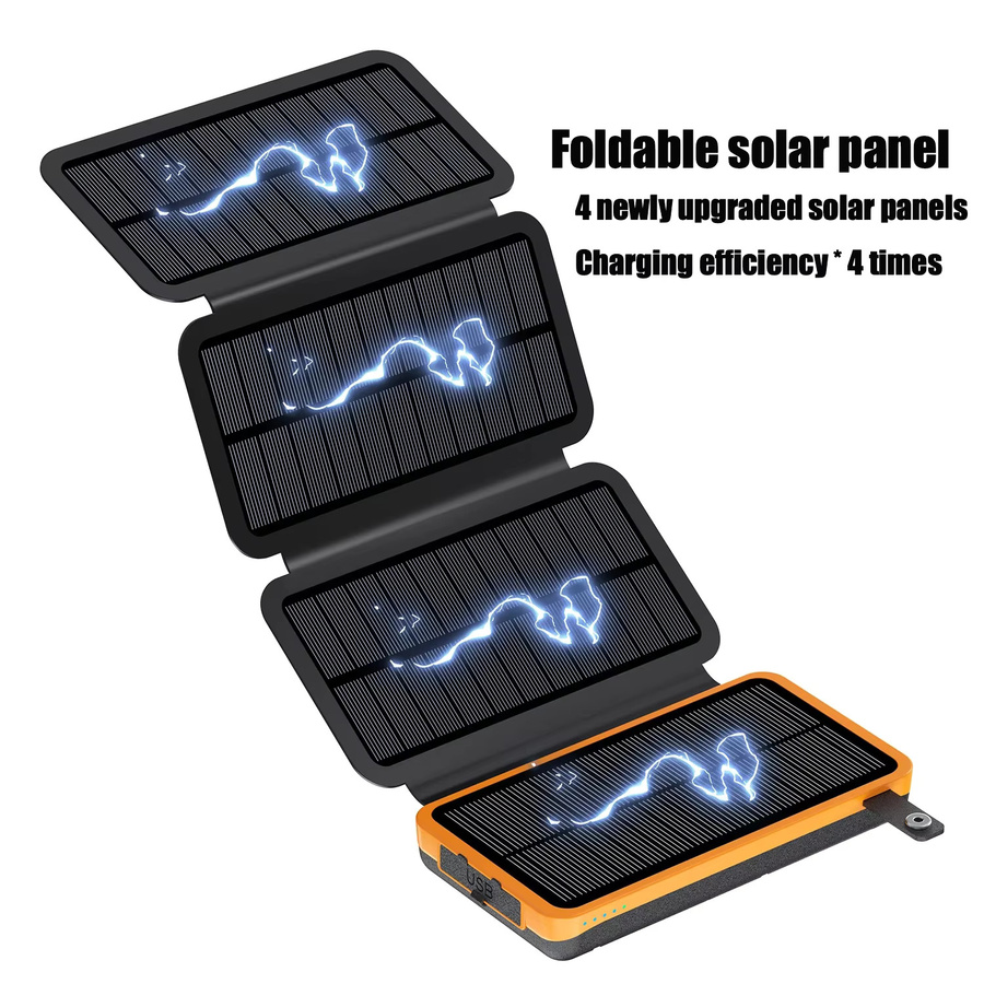 Rscrola Tragbare Solar-Powerbank mit 50000mAh, Schnelles Laden via USB-C und USB-A, Outdoor-Backup-Ladegerät für iOS und Android in Orange und Schwarz - Bild 3
