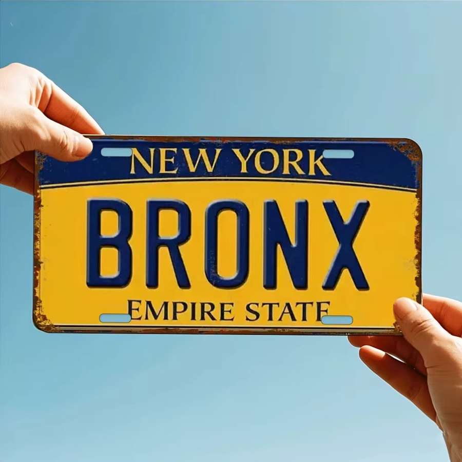 Vintage Bronx Empire State Metallschild von CIFBUY in Gelb-Blau-Weiß zur Wanddekoration, B: 30,0 cm, H: 15,0 cm - Bild 4