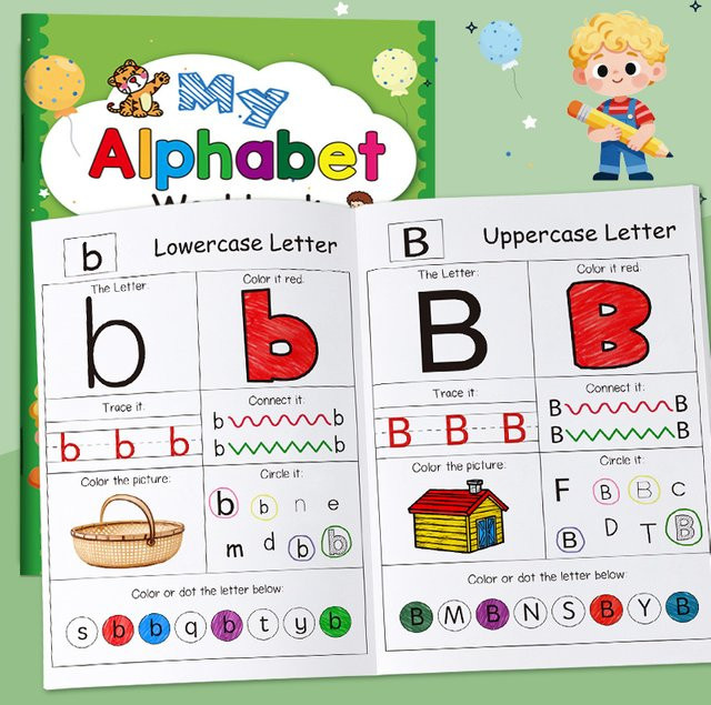 Multicolour ABC-Malbuch und Schreibbuch für die Vorschule, 48 Seiten, Englisch Aktivitätsbuch mit Alphabet-Verbindung und kreativem Zeichnen - Bild 1